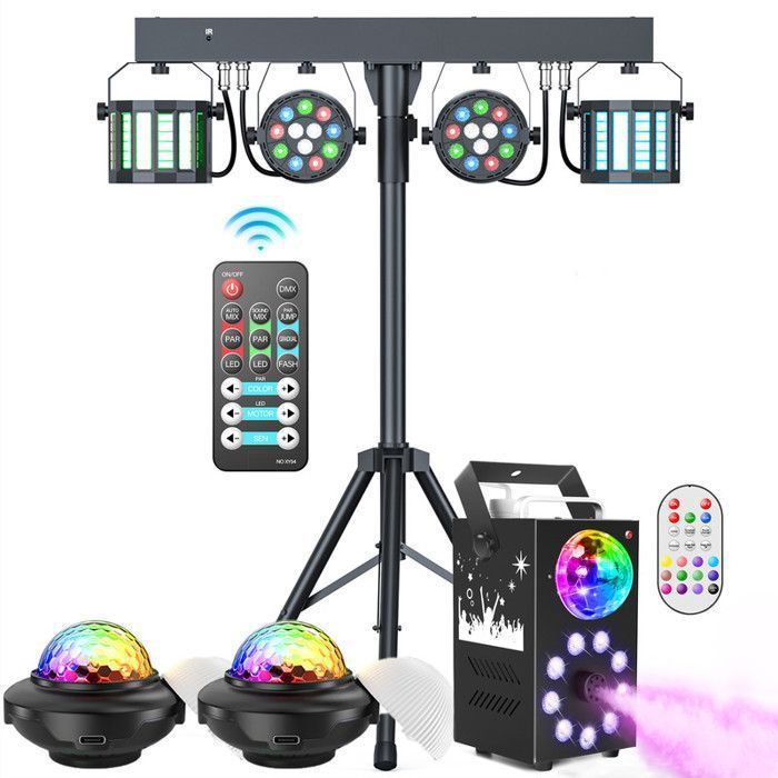 Conjunto UKing de 6 focos compactos y potentes + máquina de humo + soporte ajustable Luces para DJ Luces de escenario