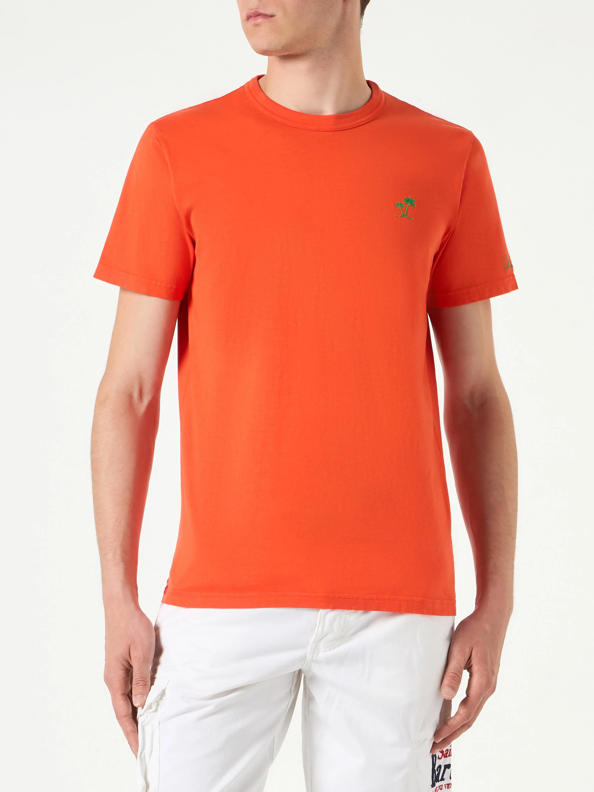 Orangefarbenes Herren-T-Shirt aus Baumwolle