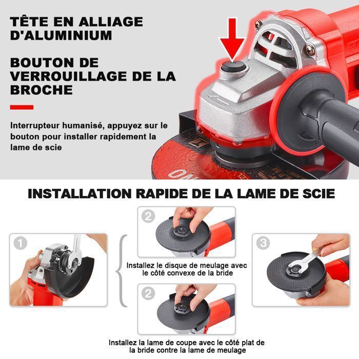 Meuleuse d'angle - TEENO - 1000W - Disque 125 mm - 2000-12000 trs/min - Moteur tout cuivre