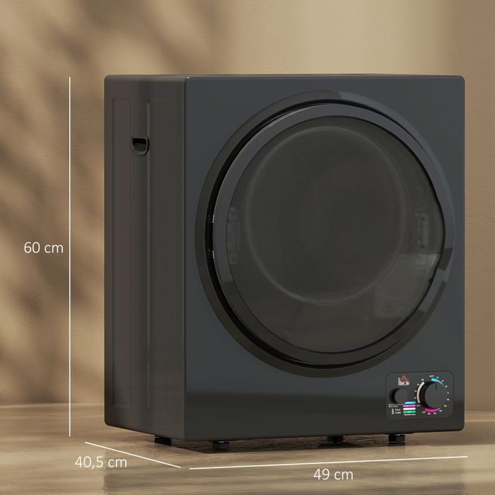 Sèche-linge à évacuation - HOMCOM - 850 W, capacité 2,5 Kg, 4 modes de séchage - cuve en acier inoxydable - 49x40,5x60cm - noir