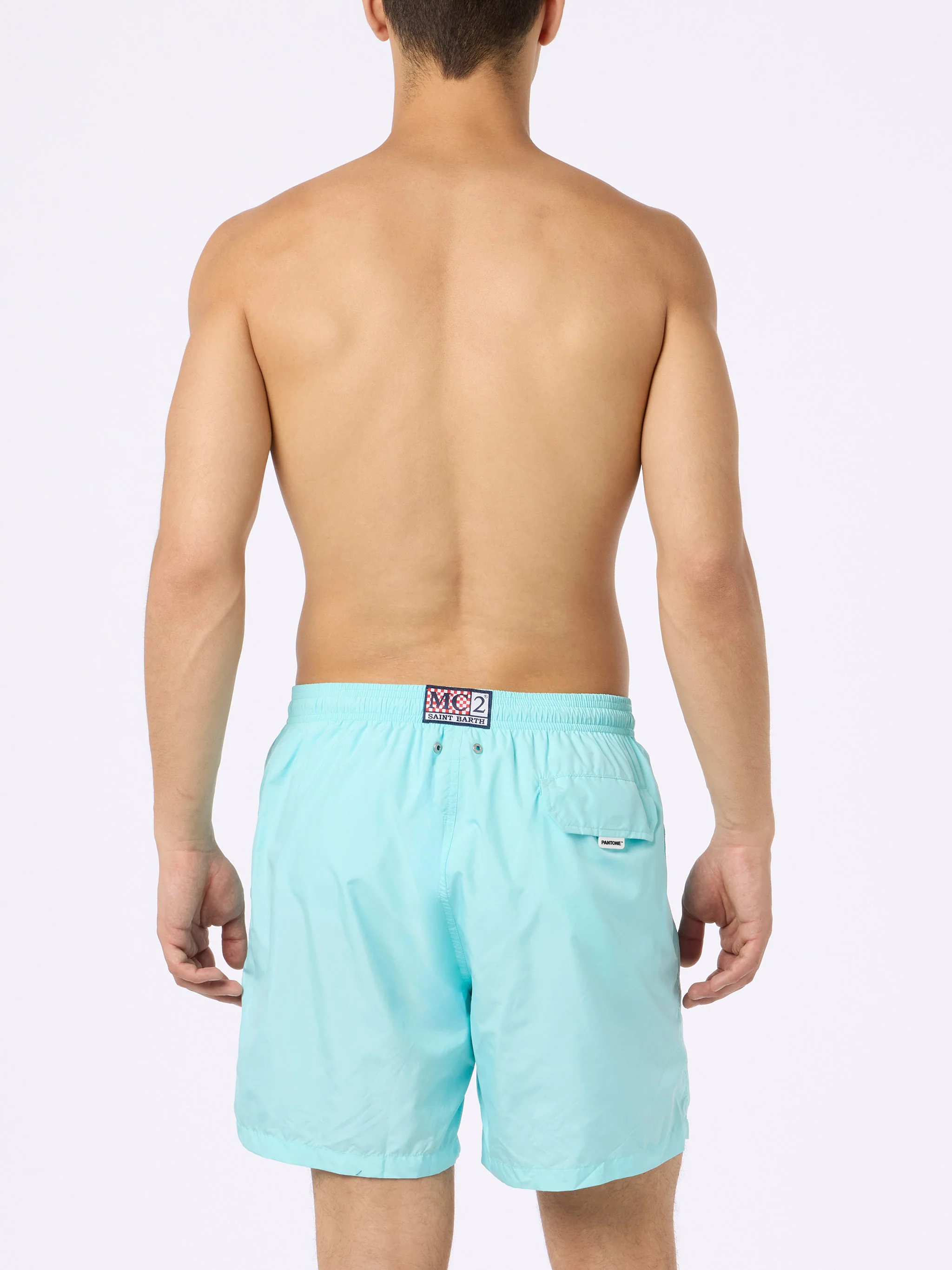 Man Lightweight Water Green Swim Shorts Lighting Pantone | Quick-Drying, Elastic Waist, Side Pockets, Magnetic Back Pocket | MC2 Saint Barth