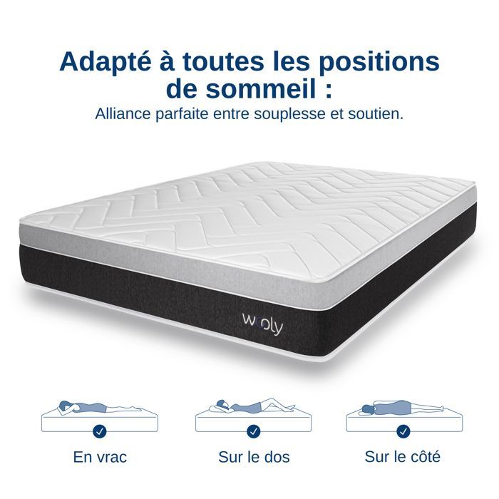 Matelas WOOLY LEVEL XXL 160x200 cm-TRES EPAIS 32 cm-Mousse GEL rafraîchissant mémoire de forme-HR 35 kg-Laine-Latex-OEKO TEX-Ferme