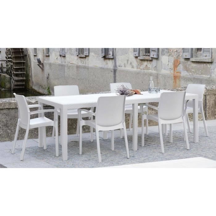 Table d'extérieur Roma, Table à manger rectangulaire extensible, Table de jardin extensible effet rotin, 150x90h72 cm, Blanc