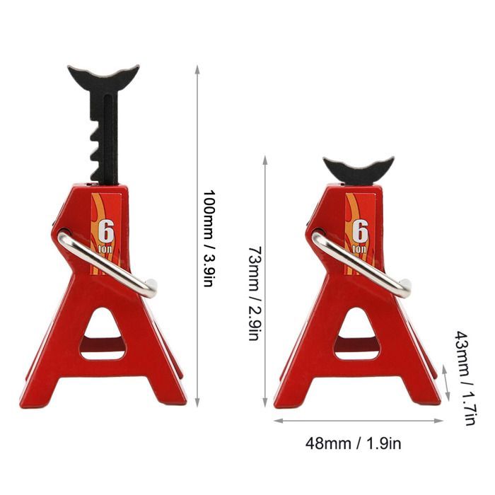 Lot de 2 supports de cric en métal 6T pour voiture télécommandée 1/10, rouge