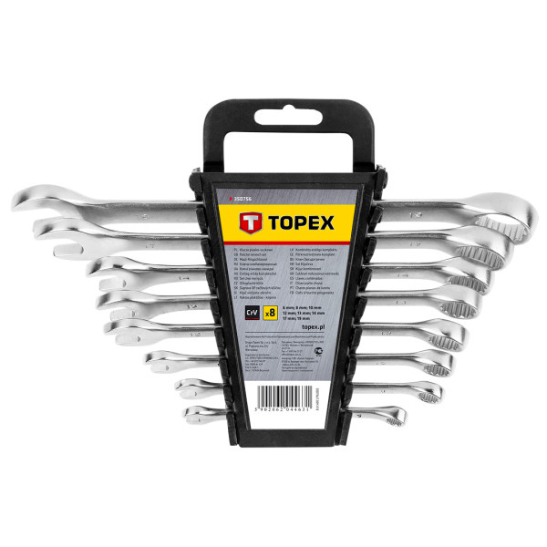 Klucze płasko-oczkowe 6-19 mm 8 szt. TOPEX 35D756