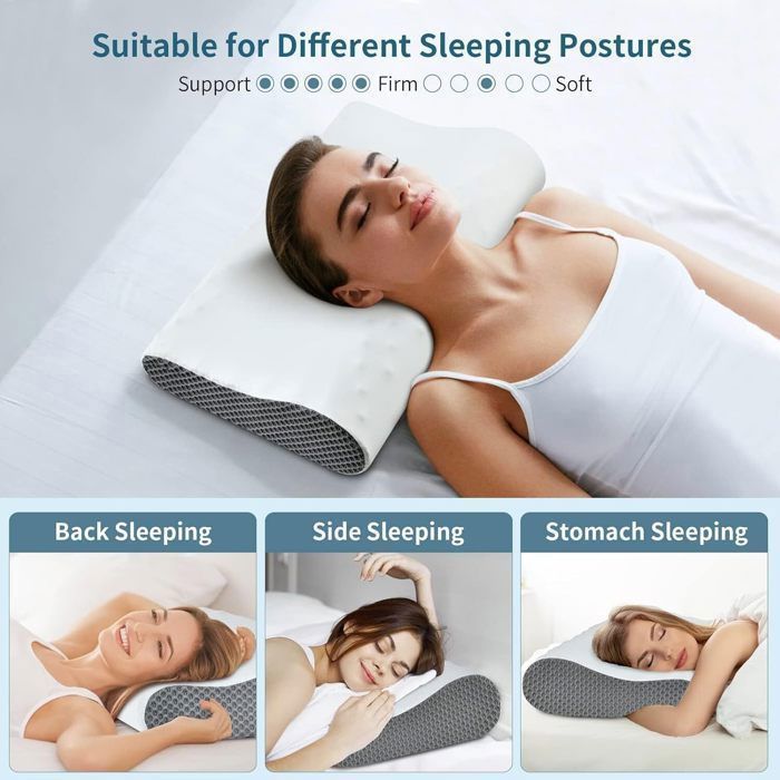 Almohada cervical ergonómica de espuma viscoelástica - Antironquidos y alivio del dolor - Sueño profundo 60*35*9/13cm