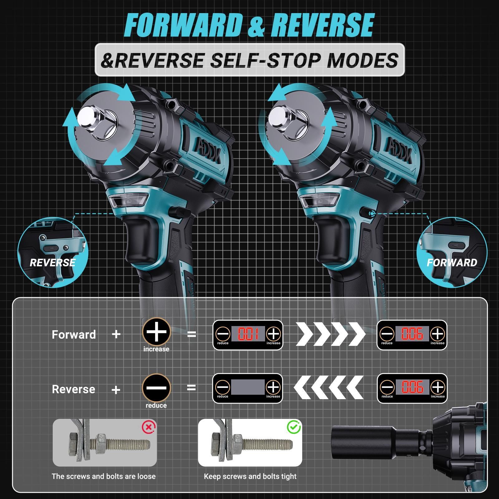 Llave de impacto eléctrica inalámbrica LUMINARIX - 21 V - 1000 Nm - 6 velocidades ajustables - Diseño ergonómico