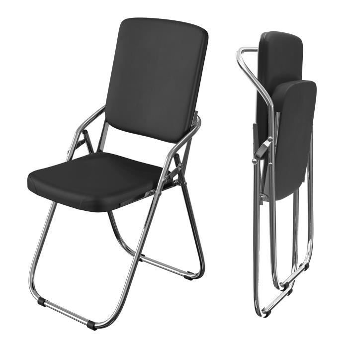 Chaise pliante confortable en métal et cuir noir - VIVOLILV - L 46 x P 52 x H 85 cm - Poids jusqu'à 200 kg