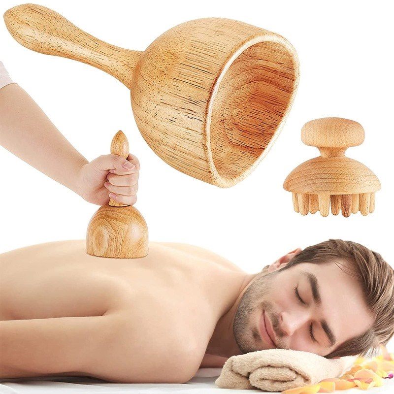 Wooden Handheld Massage Cup Mushroom Wood Therapy Cellulite Cupping Sets, Body Massager Lymphatic Drainage Muscle Pain Relief