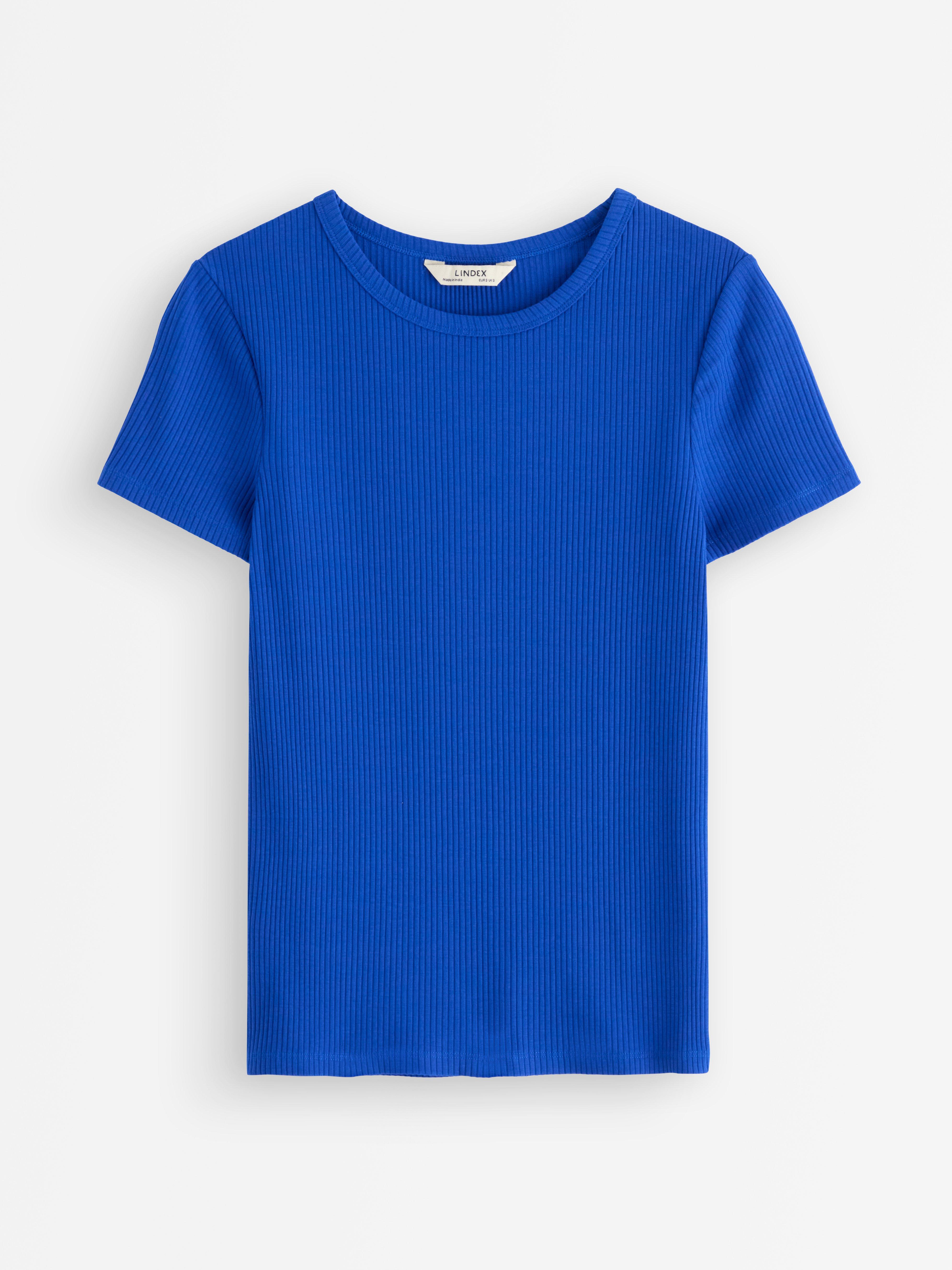 Ribbad kortärmad topp Blue