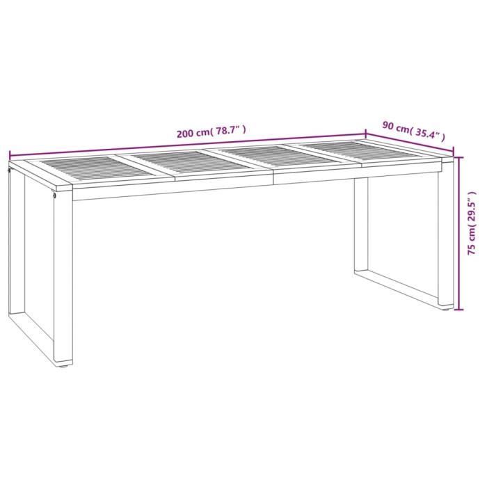 Tavolo da giardino vidaXL con gambe a U, 200x90x75 cm, in legno di acacia, codice 319518
