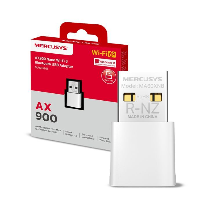 USB Nano Wi‑Fi Adapter - MERCUSYS - MA60XNB - Wi‑Fi 6 AX900 - Bluetooth 5.3 - Dual Band 2.4/5 GHz