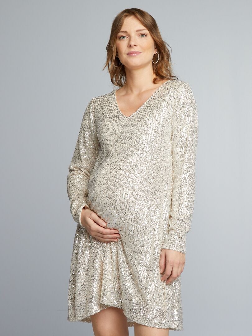Vestido de maternidade com lantejoulas - AMARELO