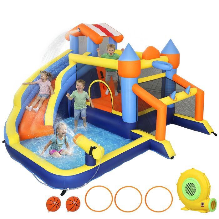 AIYAPLAY Inflatable Castle - 8 in 1 - slide, trampoline, pool and blower - Oxford fabric - 350 x 325 x 210 cm - multicoloured