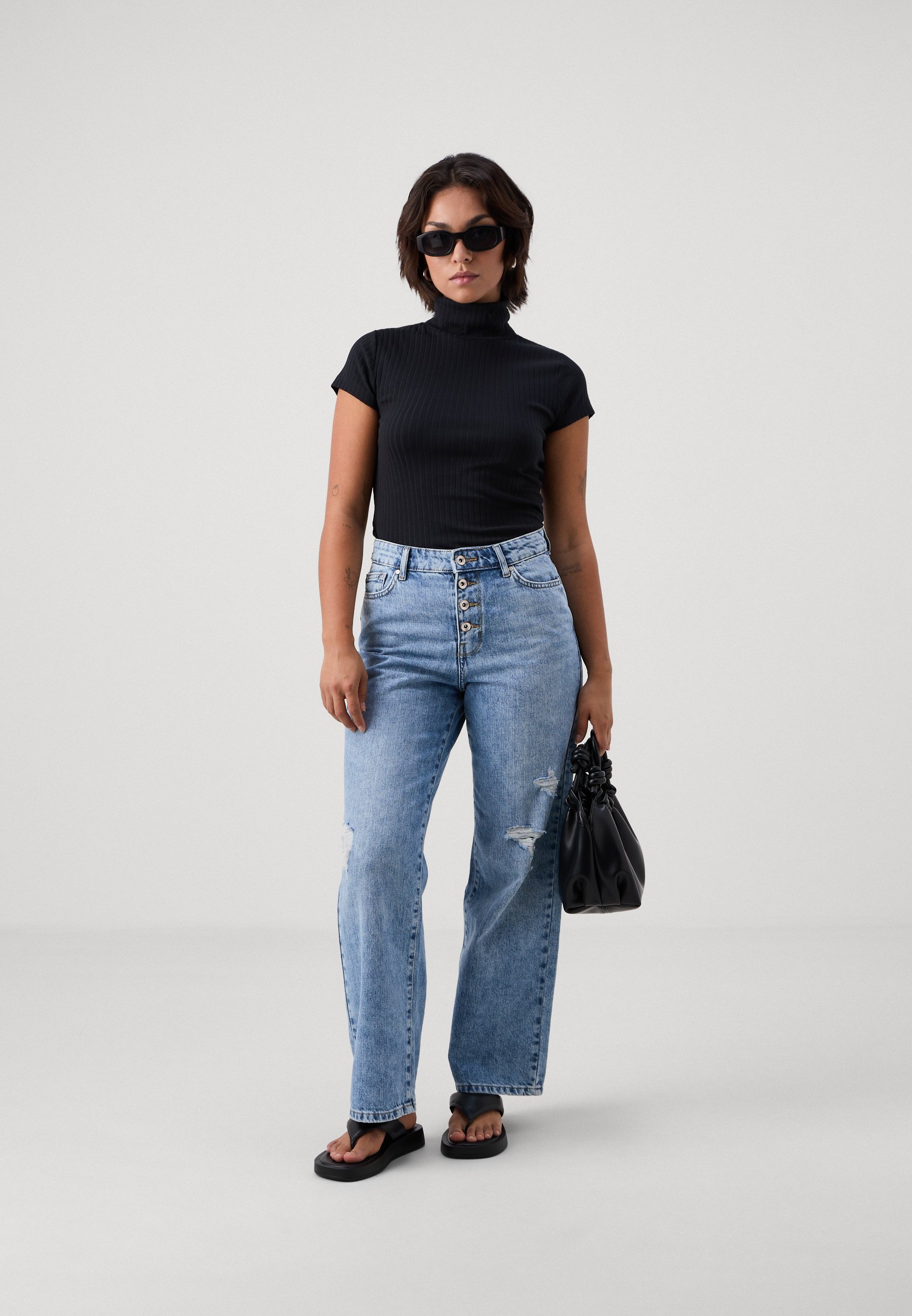 Anna Field Kisméretű Nyomott Póló - fekete