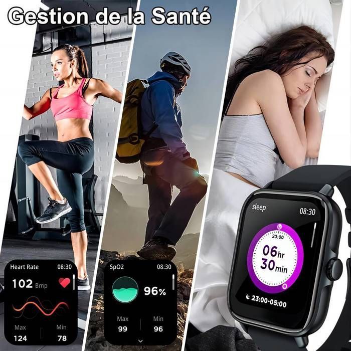 Smartwatch for Men and Women, IP68 Waterproof Sports Smartwatch with Heart Rate Monitor for iOS and Android Phones, Black
