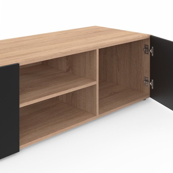 IDMARKET ELI tv-meubel, 113 cm, beukenhoutlook, zwarte deuren