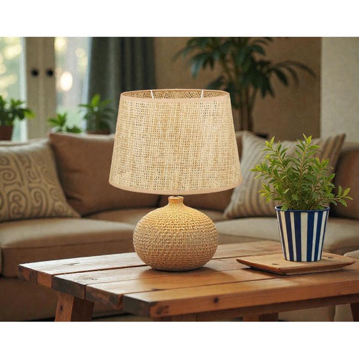 Lampshade - Oval - Rattan/cane - Natural - 31cm diameter - For lamp - Living room - Bedroom