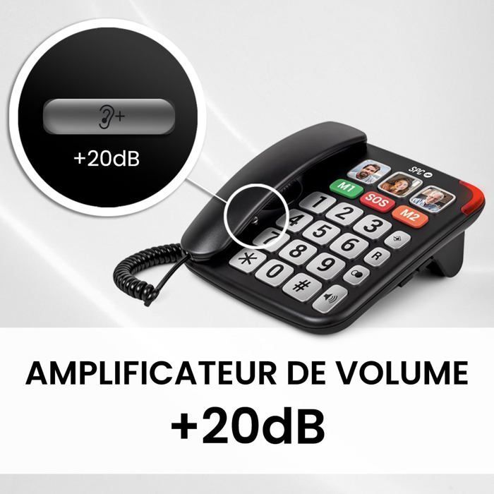 Senior-friendly landline phone with large buttons - SUTEO - +20dB amplifier - 6 direct contacts - Hands-free