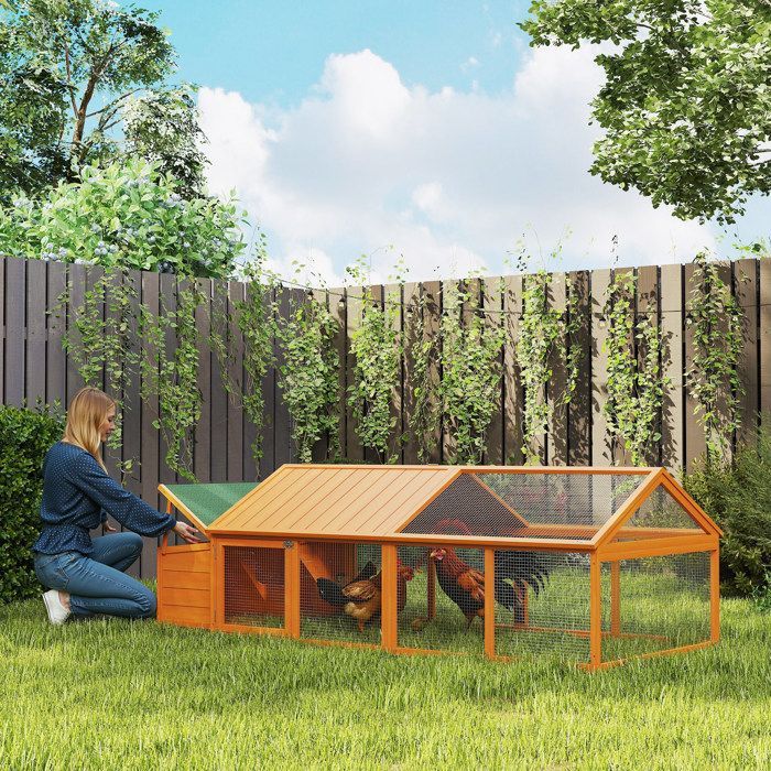 Poulailler pour poules - PawHut - avec nichoir - porte et toit ouvrable - pour 4 et 8 poules - en bois - orange