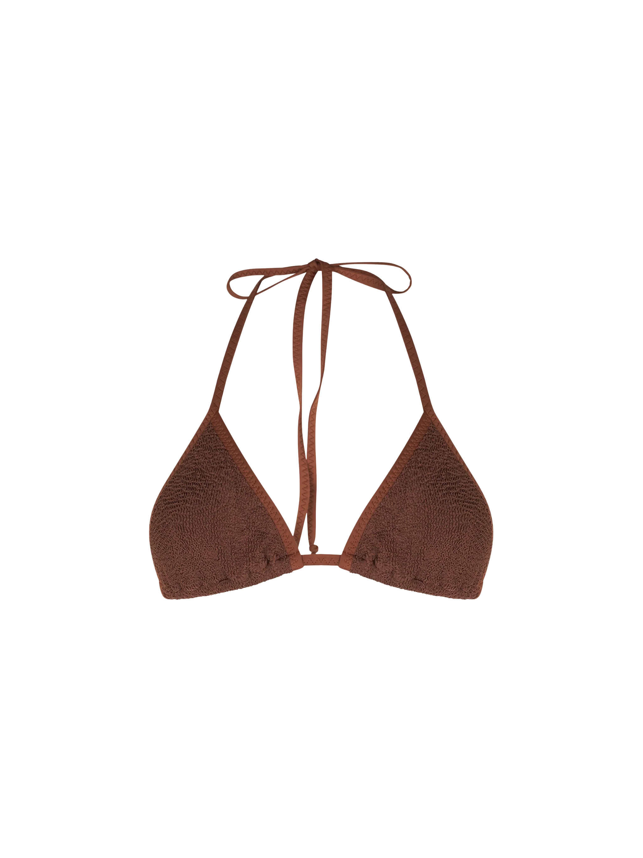 Traje de baño triangular marrón arrugado para mujer