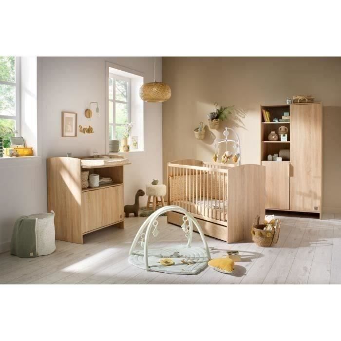 Conjunto de habitación infantil AZUR Trio: cuna de 120x60 cm + cambiador de 3 cajones + armario de 2 puertas en roble dorado - SAUTHON