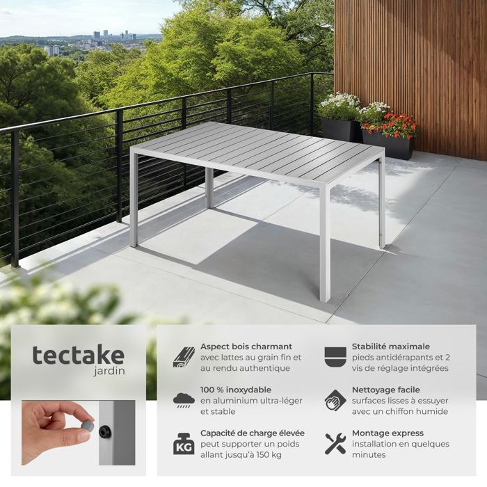 Tavolo da giardino - TECTAKE - BIANCA tavolo da pranzo per esterni in acciaio inox e alluminio, 150 x 90 x 74,5 cm - Grigio/Argento