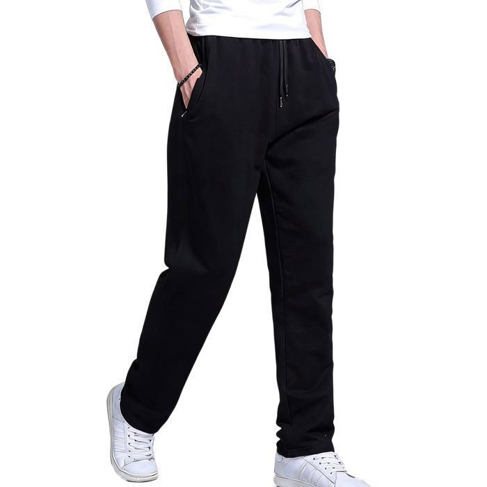Pantalones deportivos rectos de talla grande para hombre, ropa de hombre - Negro