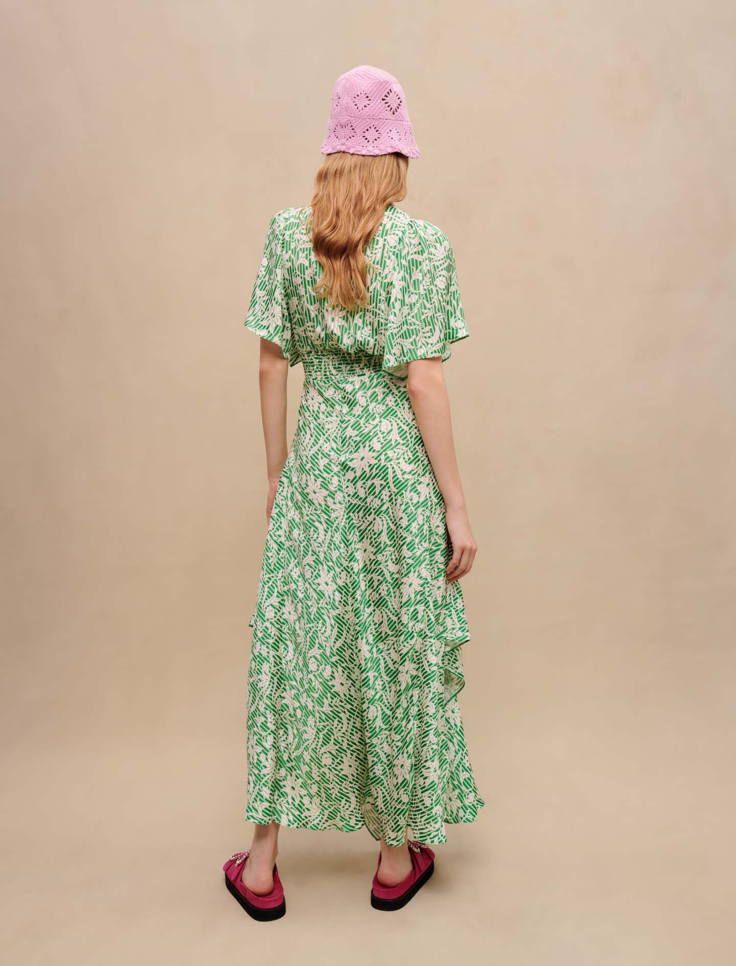 Lange asymmetrische jurk-Imprimé onirique vert
