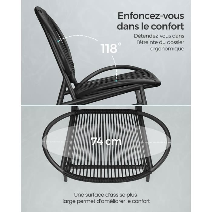 Ensemble table chaise de jardin, 3 Pièces, Chaises Acapulco, pour Terrasse, Jardin, Balcon, Balcon, Noir d'Encre