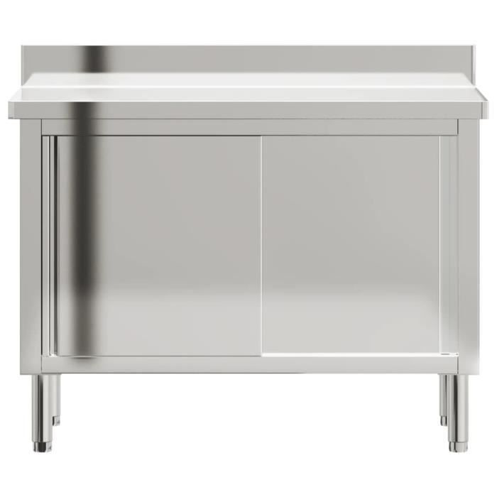 Mesa de trabajo de cocina - KEENSO - A376441 - Acero inoxidable - 110 x 50 x 90 cm - 2 puertas correderas
