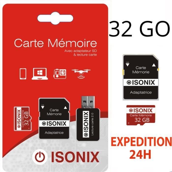 Cartão Micro SD - ISONIX - 32GB - Classe 10 - Adaptador incluído - Compatível com smartphones e câmeras