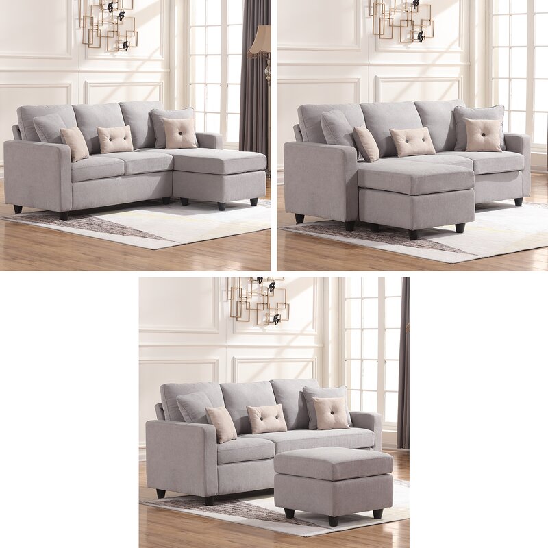 Campbelltown 78,5 inch brede omkeerbare bank en chaise longue met voetenbank