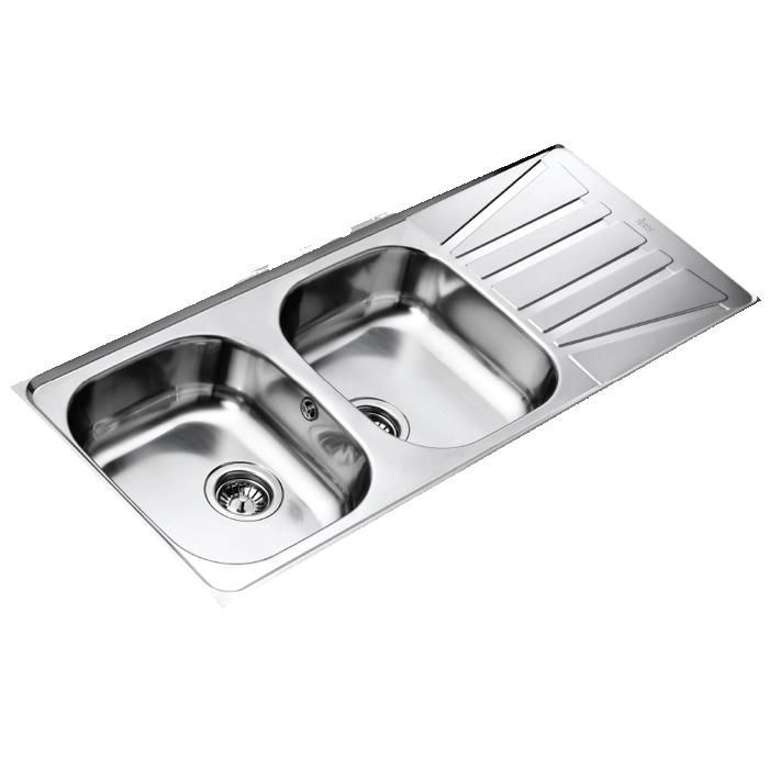 Fregadero Basico, 2 cubetas, 1 escurridor, acero inoxidable, tejido microestructurado, Teka