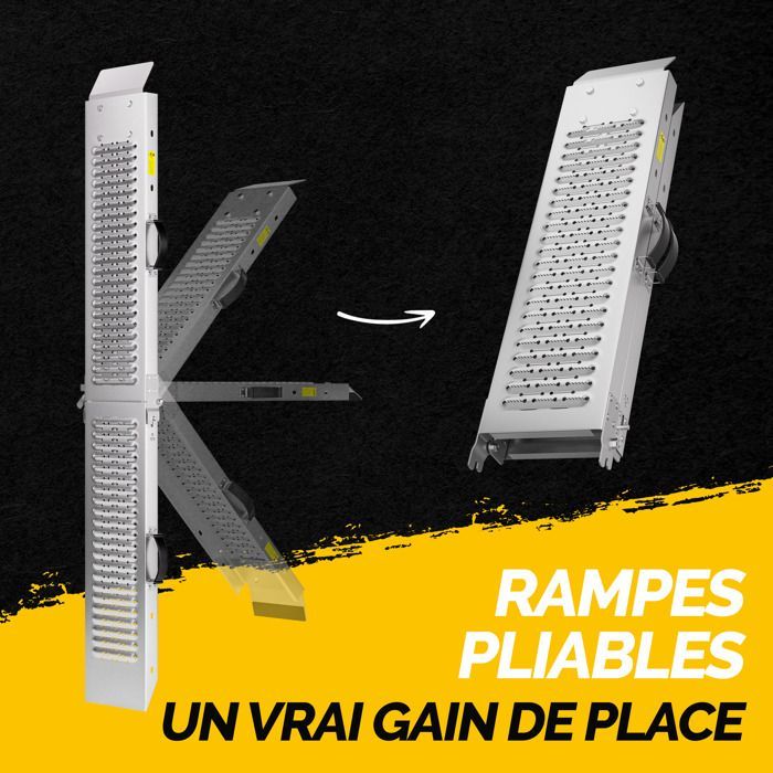 MONZANA® Juego de 2 rampas de carga plegables de acero galvanizado, carga máxima 200 kg por rampa, superficie antideslizante.
