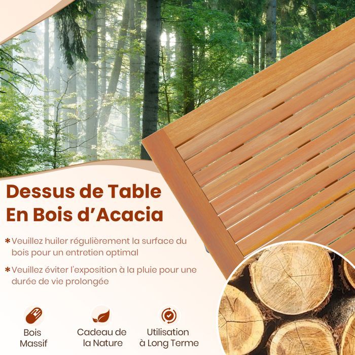 GIANTEX Table à Manger de Jardin Rectangulaire en Acacia, pour 8 Personnes, Pieds en Métal, Trou pour Parasol, 200 x 90 x 75 cm