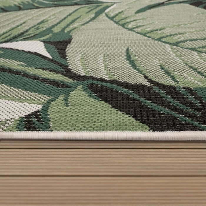 Alfombra de exterior Paco Home para patio, sala de estar, cocina, estampado bohemio de la jungla, diseño de palmeras, verde, 150 cm x 150 cm