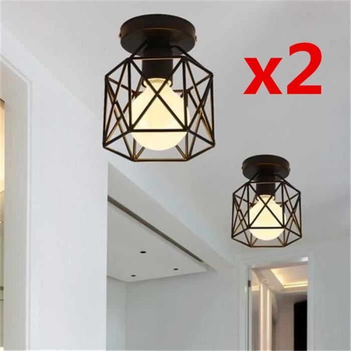 2PCS Métal Plafonnier Noir Carré Cage Fer Bricolage Lustre pour Salon Chambre Café Bar Restaurant Salle À Manger