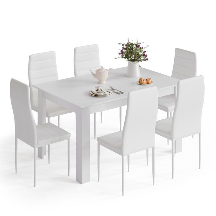 Set da pranzo Mondeer con 6 sedie, set da sala da pranzo con 6 sedie per sala da pranzo, cucina, soggiorno, 138L x 90W x 75H
