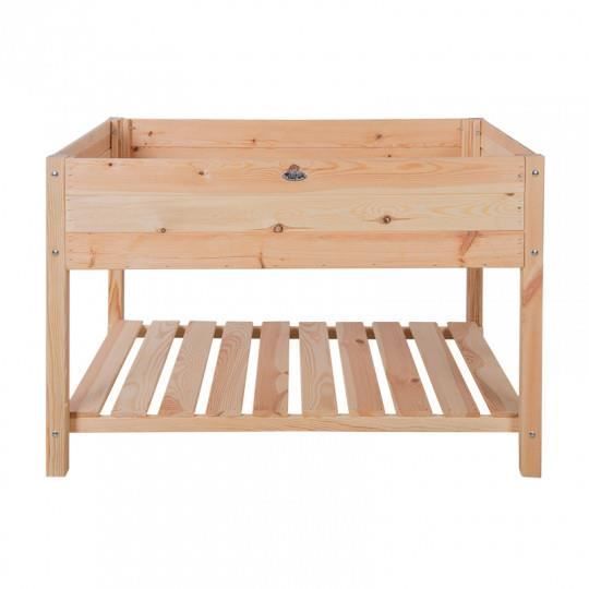 Huerto elevado XXL - ESSCHERT DESIGN - Madera natural - 119x79cm - Espacio de almacenamiento integrado - Apto para jardinería ecológica