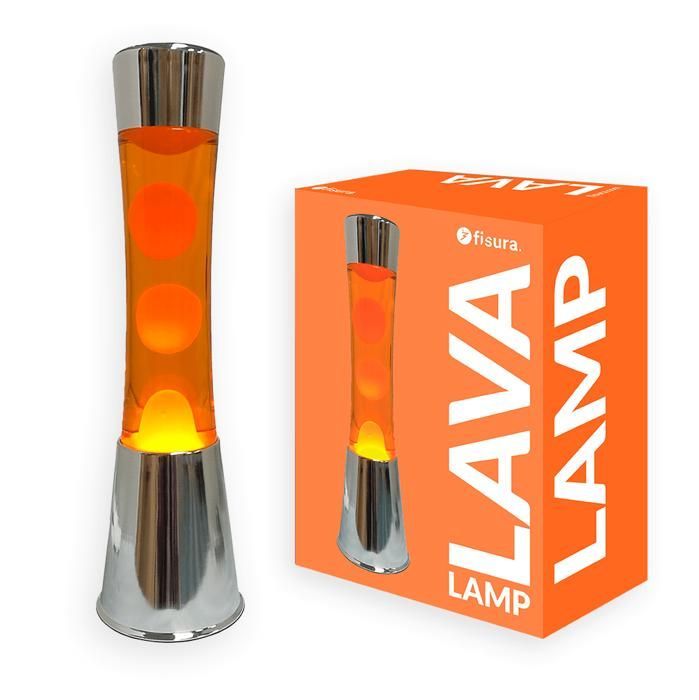 Lámpara de lava - FISURA - Naranja - Base cromada - 11 cm x 11,5 cm - Para interiores