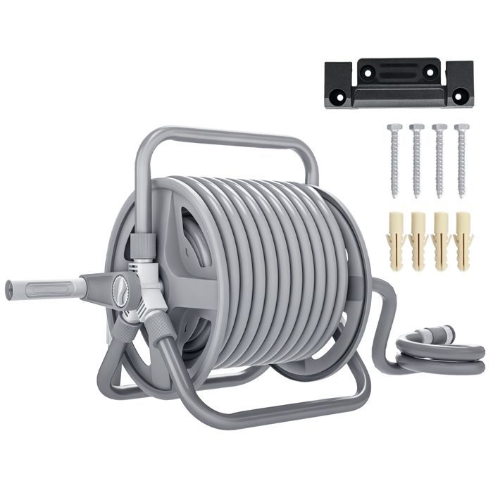 Avvolgitubo AKOZON 9814 - 20 m + 2 m - Ugello doccia/getto 2 in 1 - Montaggio a parete/autoportante