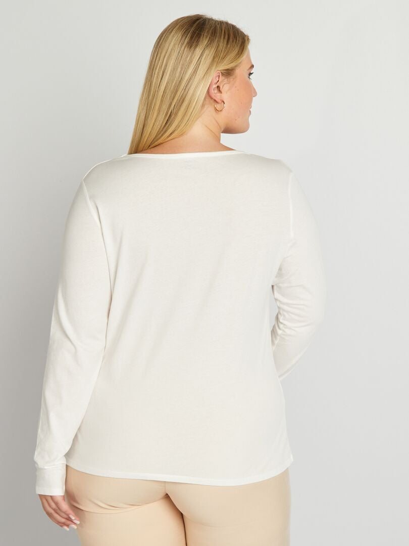 Camiseta de malha com gola redonda - Branca