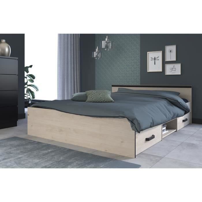 Cama industrial para adultos PARISOT ZODIAC - 140 x 190 cm - Acabado en roble y negro