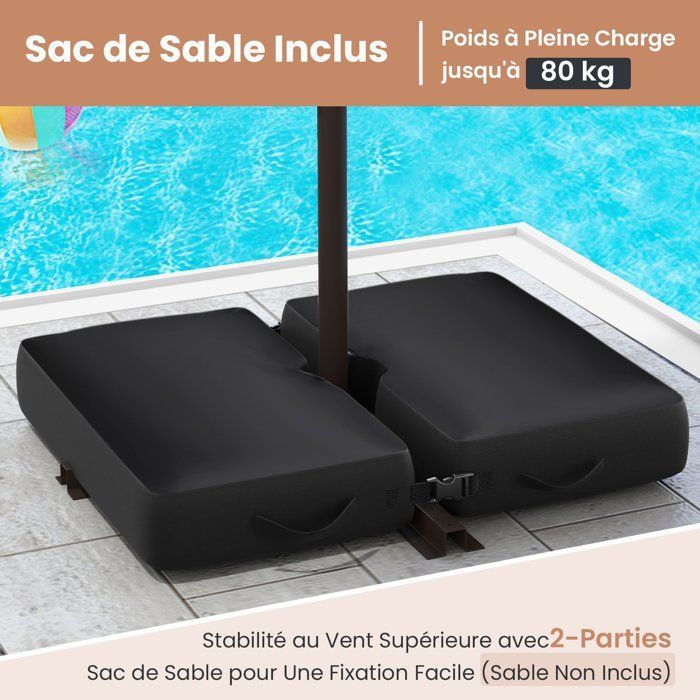 Ombrellone decentrato COSTWAY da 3 m con 40 LED - Base a croce con sacco di sabbia - Tessuto in poliestere grigio con protezione UV 20+ - Pannello solare da 6 ore