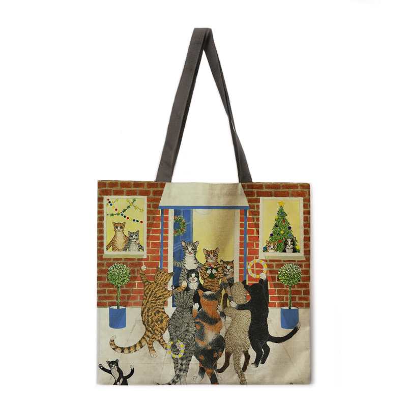 Borsa con stampa di animali felici, borsa a mano da donna per il tempo libero, borsa a tracolla da donna, borsa da spiaggia per esterni, borsa per la spesa pieghevole