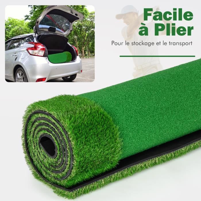 Tapete de práctica de golf portátil COSTWAY de 300 x 100 cm - Césped artificial de 35 mm - 3 hoyos, 3 banderas, copas - Base antideslizante