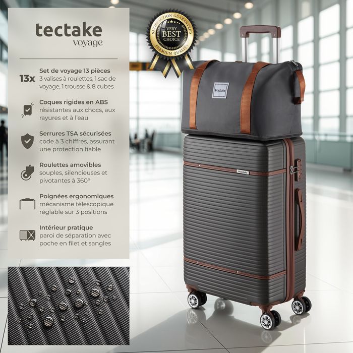 Maleta - TECTAKE - MADISON, juego de maletas de viaje de plástico ABS de 49 x 30 x 76 cm - Gris antracita
