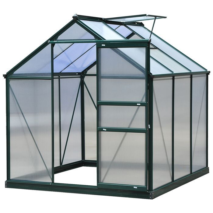 Invernadero de policarbonato para jardín - Outsunny - Resistente a los rayos UV 30+ - con base reforzada - 190 x 192 x 201 cm - Verde oscuro