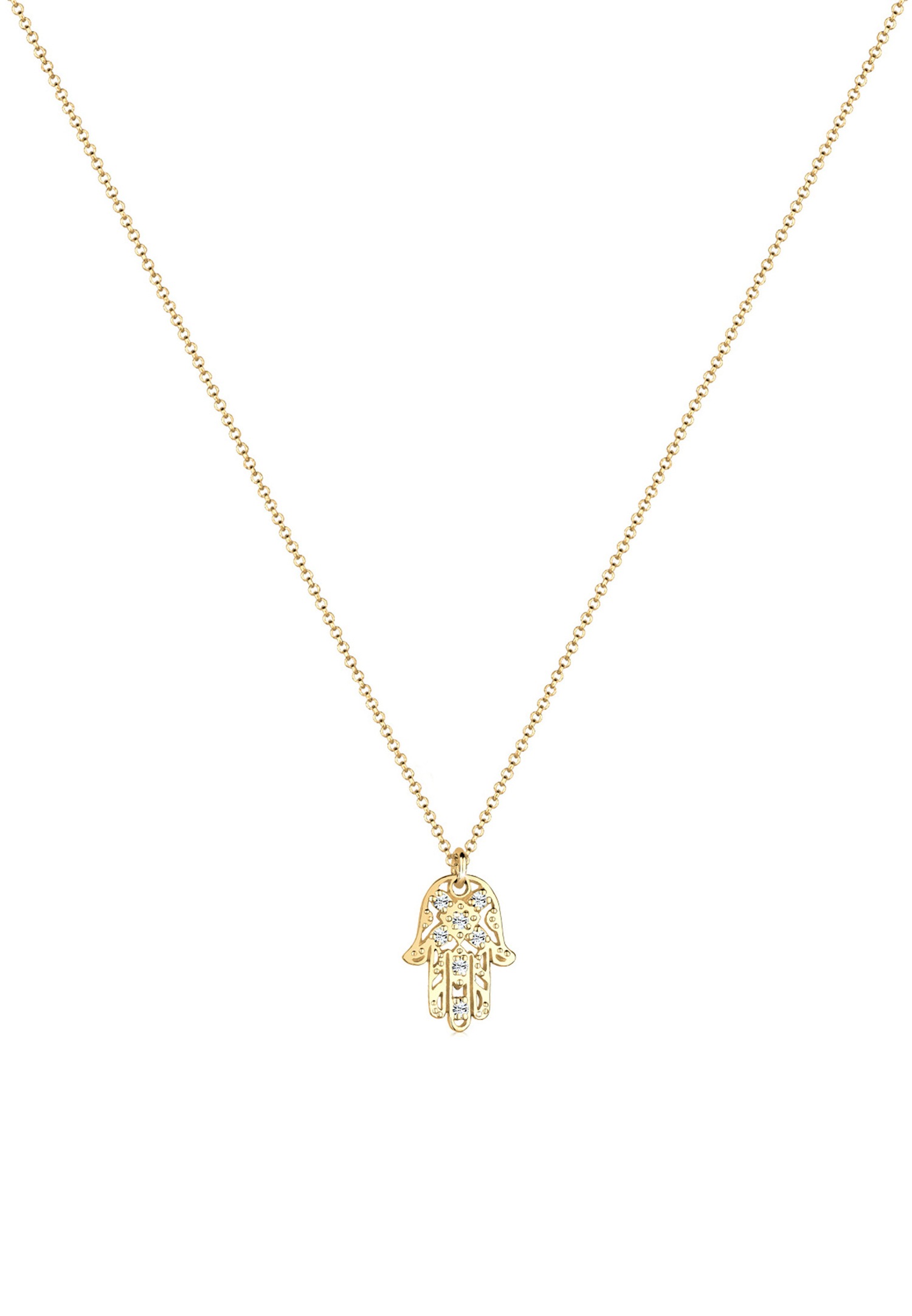 Elli Femmes Pendentif Main Hamsa avec Cristaux en Argent Sterling 925 Plaqué Or